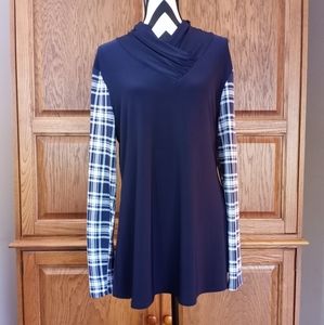 Navy Blue and Plaid Sleeves Tunic